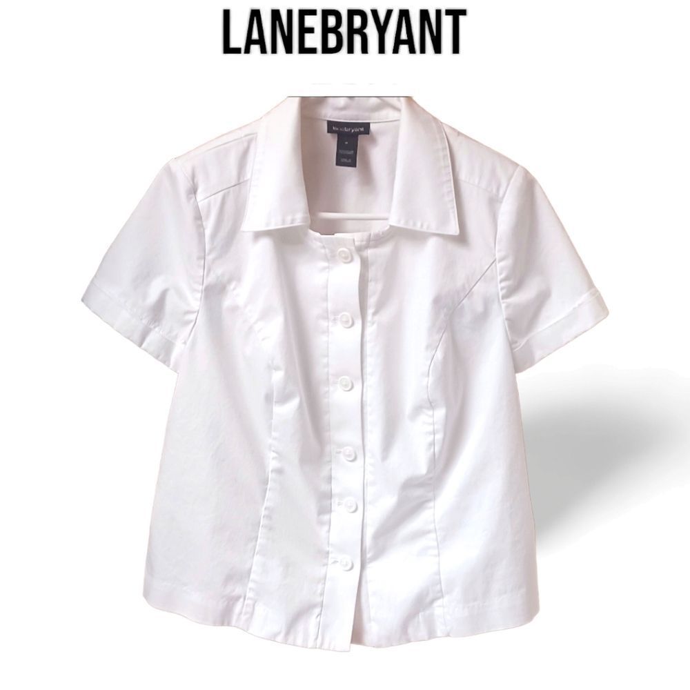NWOT LANEโBRYANT Plus Size White Short Sleeve dressโShirt. - Picture 1 of 9